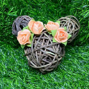 Wooden Branch Ball Mouse Head with Peach Flowers